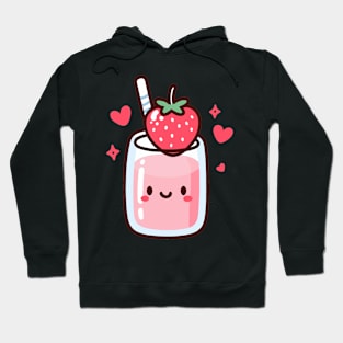 Cute Kawaii Strawberry Milkshake with a Smiley and Hearts | Design for Kawaii Lovers Hoodie